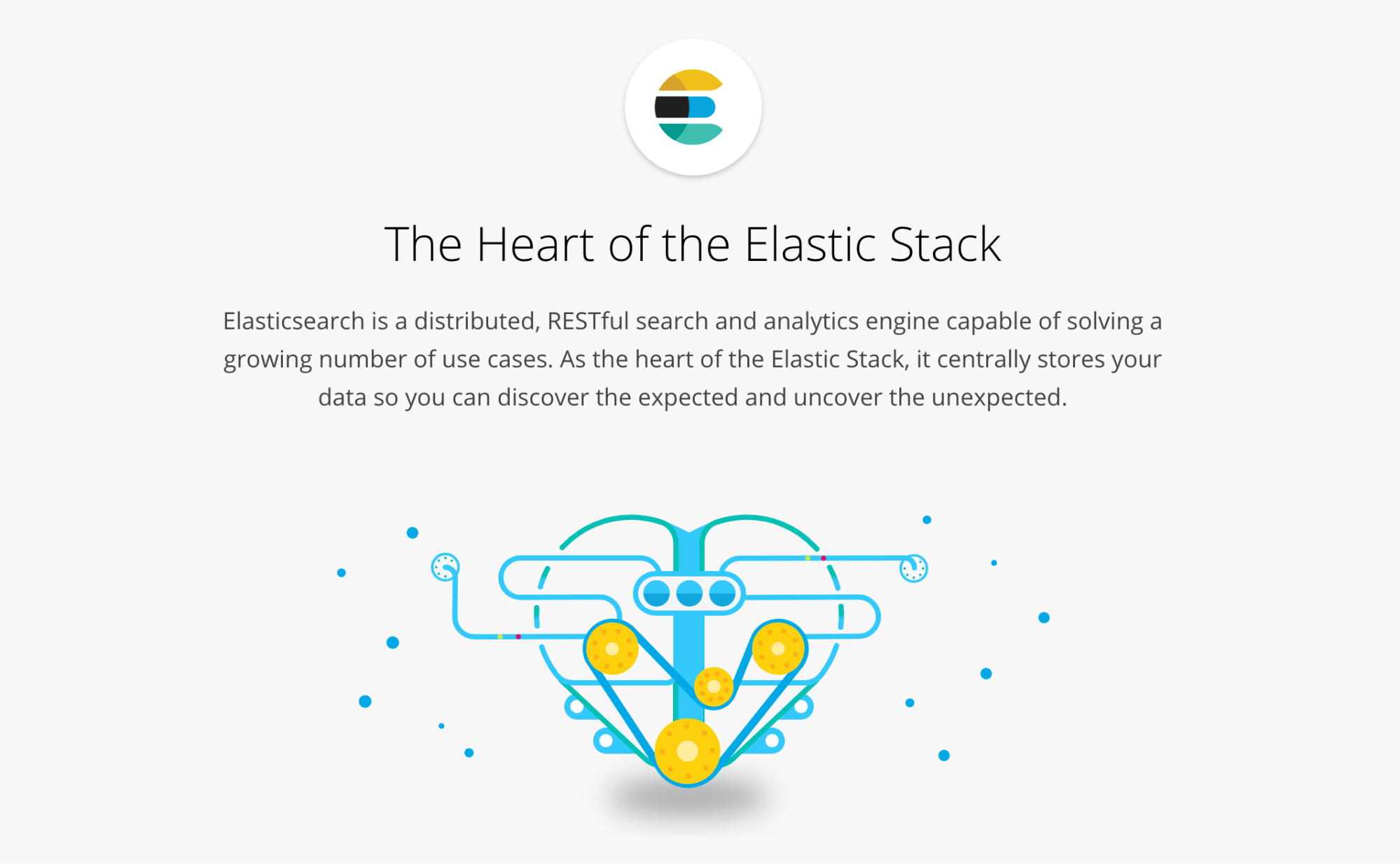 The Elasticsearch home page.