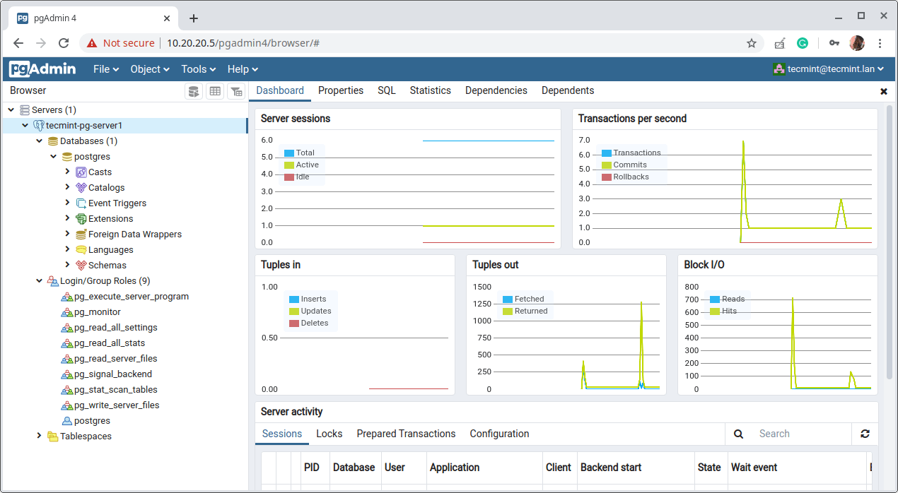 PgAdmin Server Dashboard