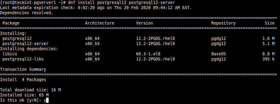 Install PostgreSQL on CentOS 8