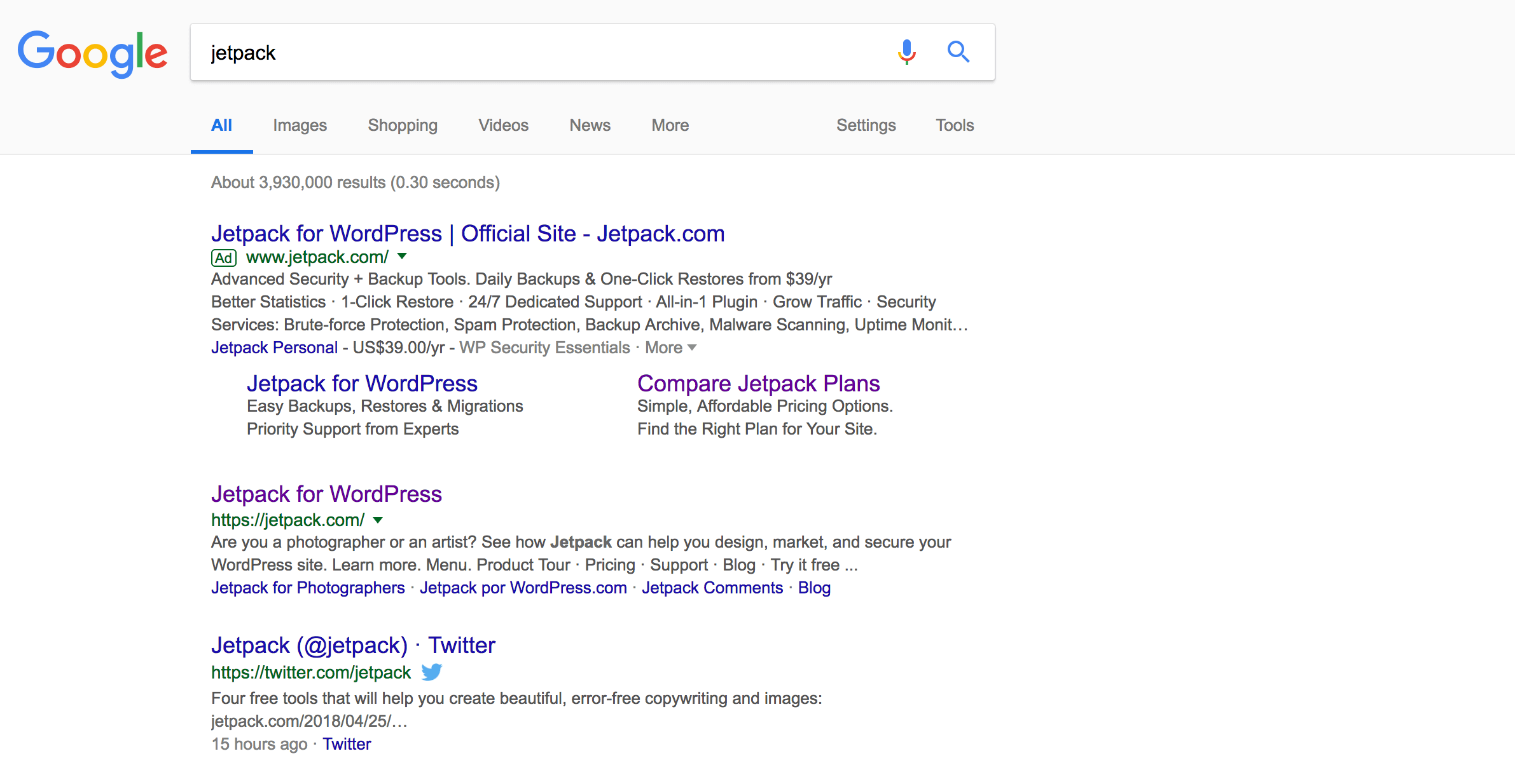 An example of search results in Google.