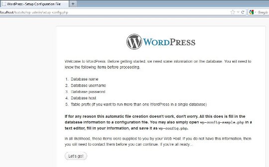Wordpress setup info