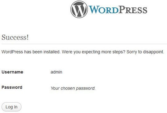 Wordpress successfully installed