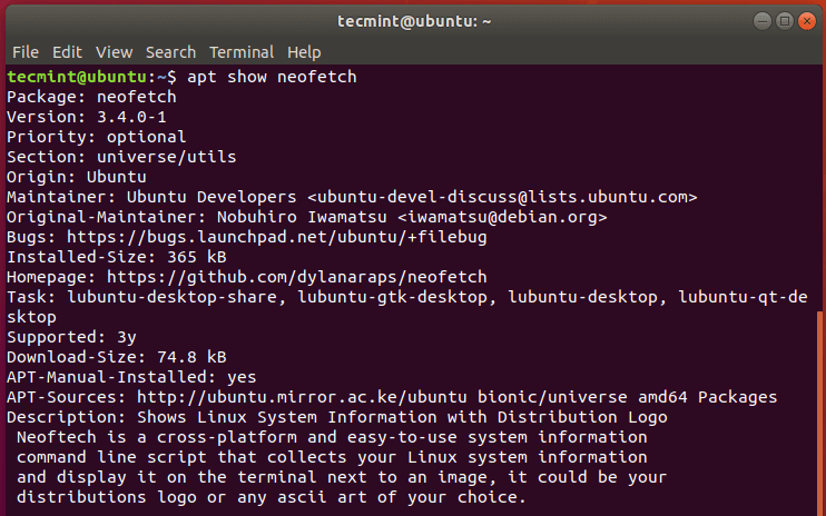 Check Package Info in Ubuntu