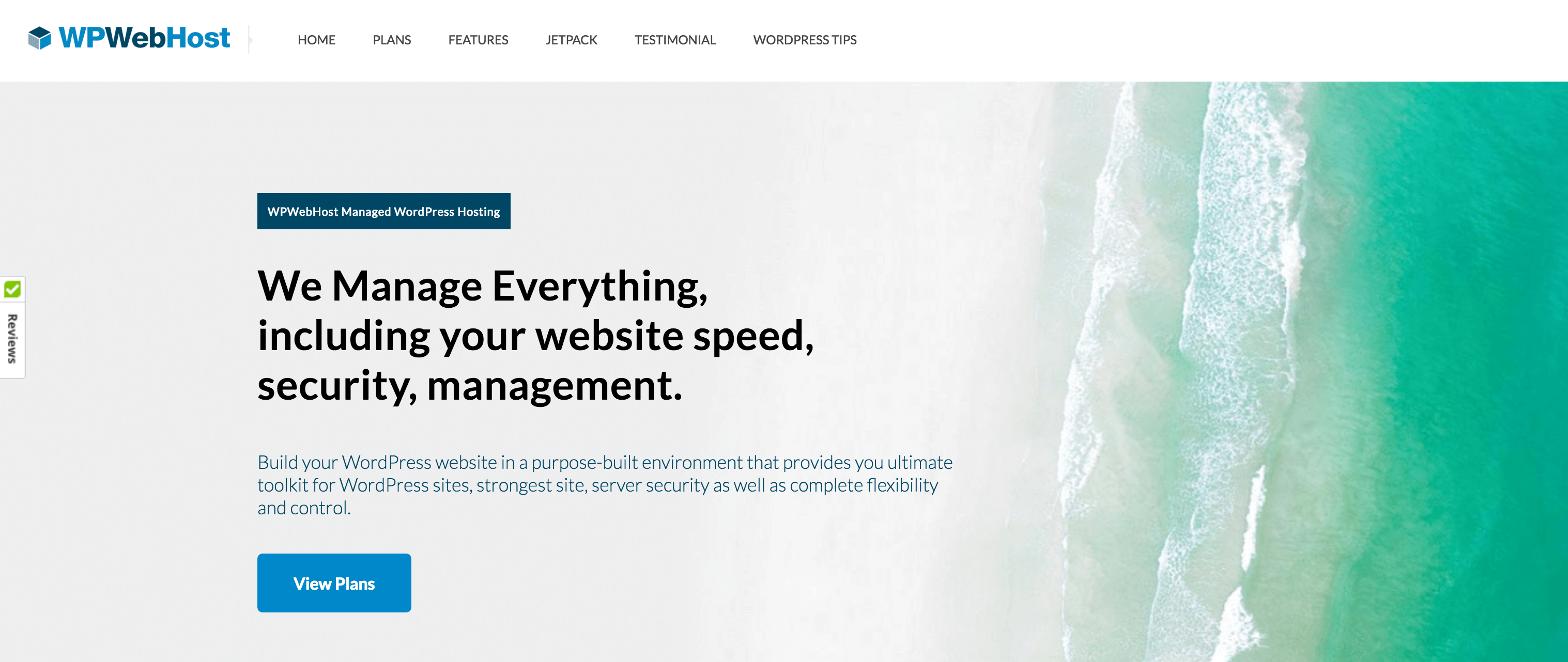 The WPWebHost page for WordPress managed hosting.