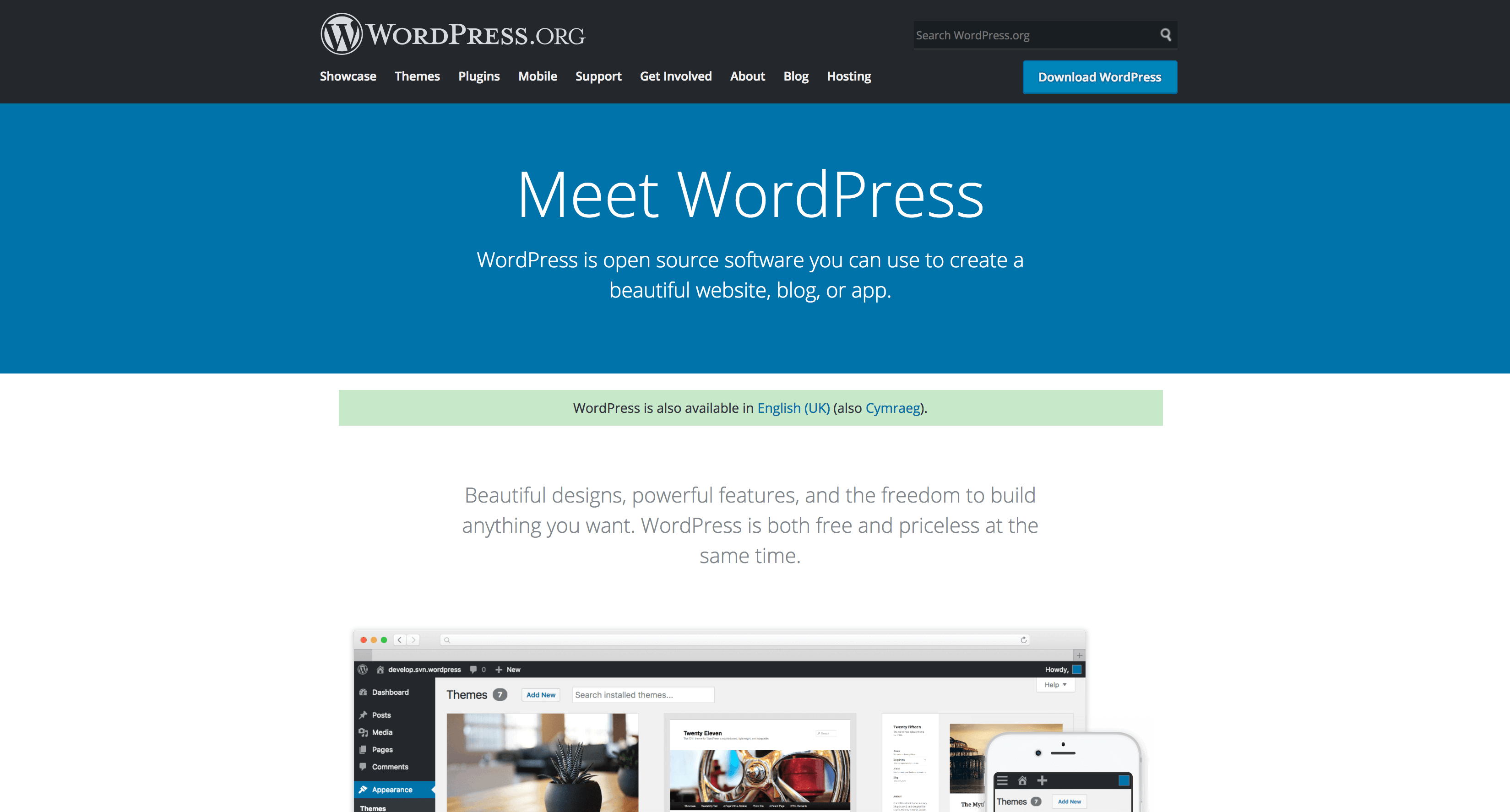 The WordPress.org home page.