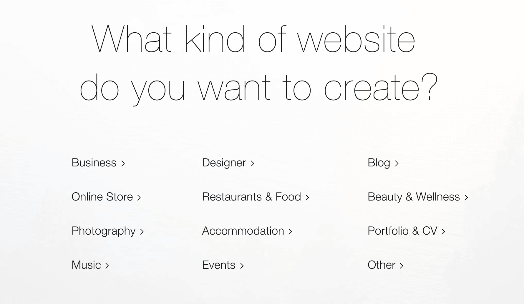 Choosing which type of page to create in Wix.