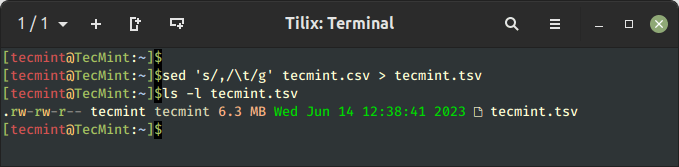 sed Command - Convert CSV to TSV