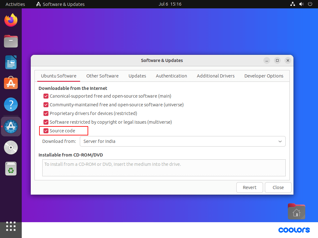 Enable Source Code Repository in Ubuntu
