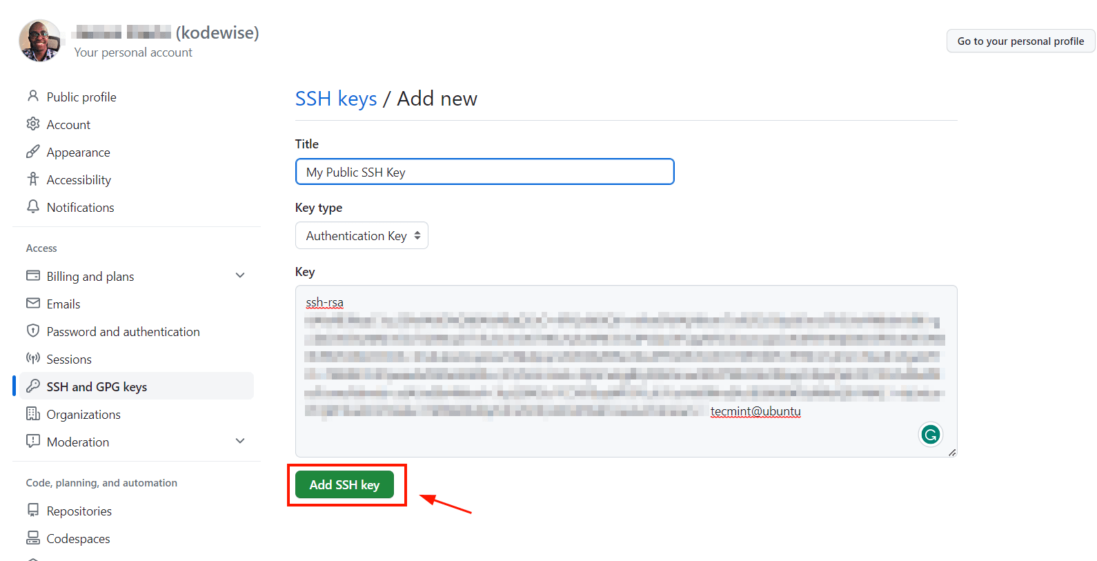 GitHub Add SSH Key