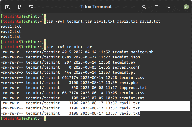 How to Add, Delete and Update Files in Tar Archive in Linux
