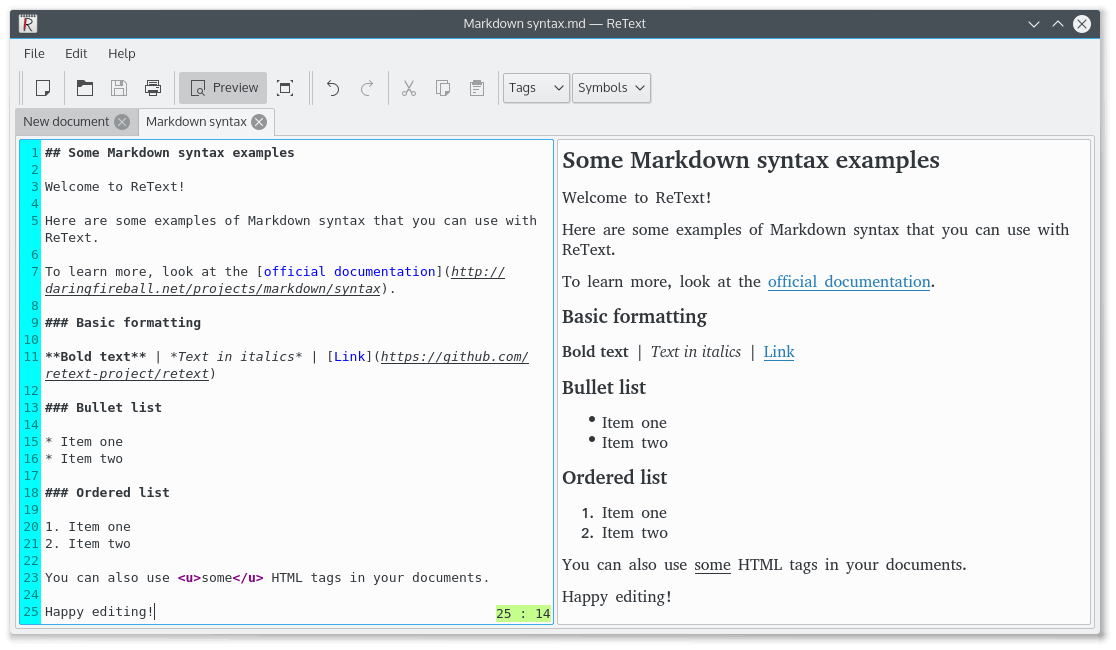 ReText Markdown Editor for Linux