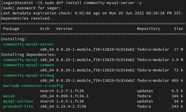 how to install mysql 8 in fedora 38 linux