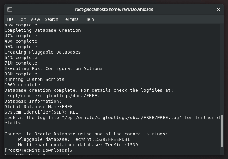 Finished Oracle Database Installation in Linux