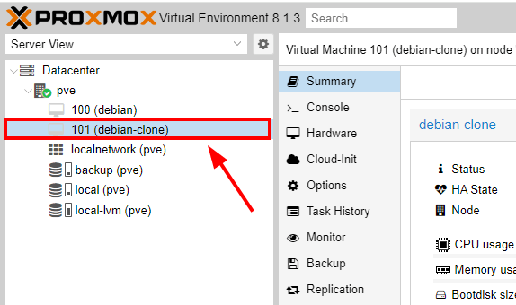 View VM Clone in Proxmox