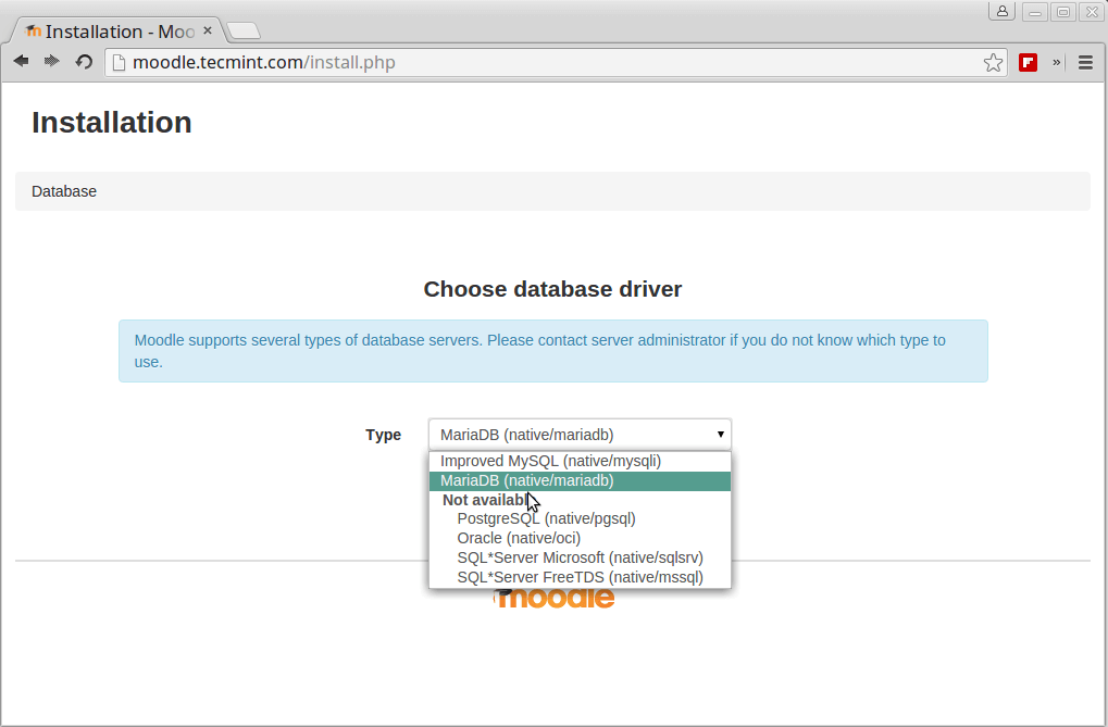 Choose Moodle Database Driver